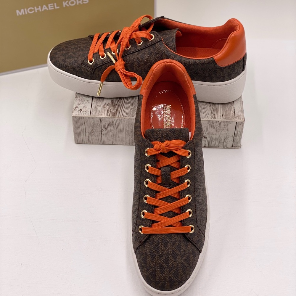 Michael Kors Poppy Lace Up Sneakers Tangerin - Picture 3 of 13